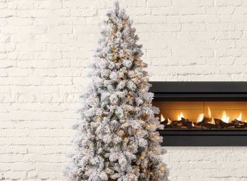 Flocked Edgewood Pine Pre-Lit Christmas Tree