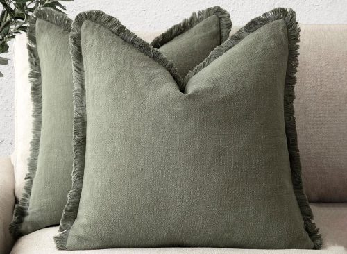 Foindtower Decorative Linen Fringe Throw Pillow Covers 18×18 Olive Green