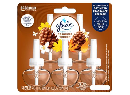 Glade PlugIns Scented Oil 5 Refills, Air Freshener, Cashmere Woods, Essential Oil Infused Wall Plug In, 3.35 FL OZ, Pack of 5