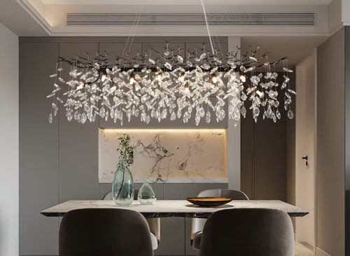 Gleam Flare 47in Modern Tree Branch Crystal Chandelier 14 Lights Luxury Black Rectangular K9 Crystal Raindrop Chandelier Light Fixture