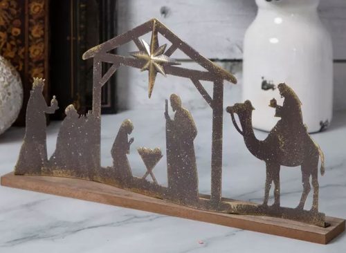 Gold Nativity Silhouette Metal Decor