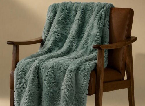 Green Faux Fur Trees Throw