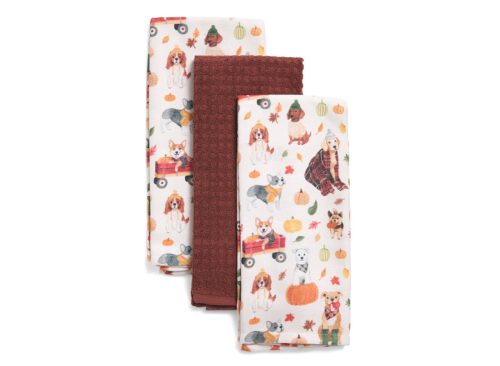 HUMANE WORLD FOR ANIMALS Set Of 3 Harvest Dog Kitchen Towels