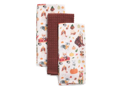 HUMANE WORLD FOR ANIMALS Set Of 3 Harvest Dog Kitchen Towels
