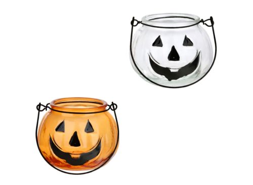 Halloween Pumpkin Glass Candle Holder, Assorted Colors