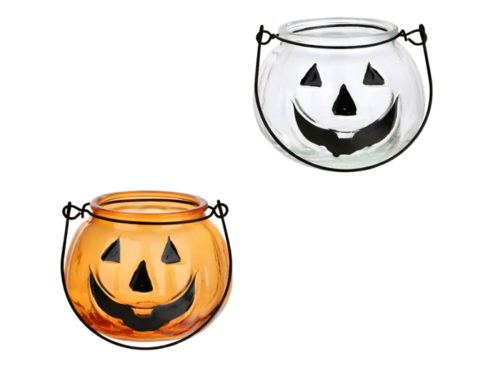 Halloween Pumpkin Glass Candle Holder