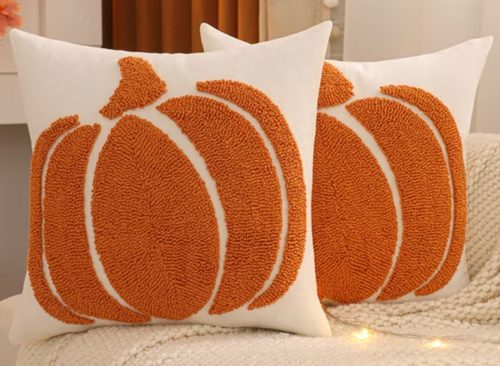 Halloween Throw Pillow Covers 18x18 inch Set of 2 Halloween Orange Pumpkin Embroidered Pillow Cases Thanksgiving Home Party Pumpkin Fall Decor Pillowcases Square Cushion Covers
