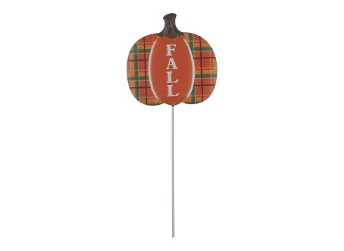 Harvest Metal Plaid Pumpkin Pick Décor
