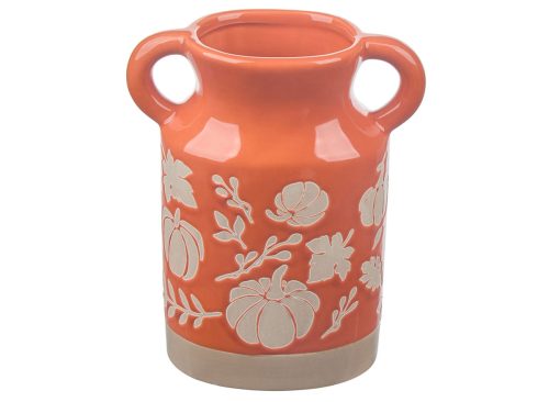 Harvest Orange Ceramic Pumpkin Embossed Jug Table Décor