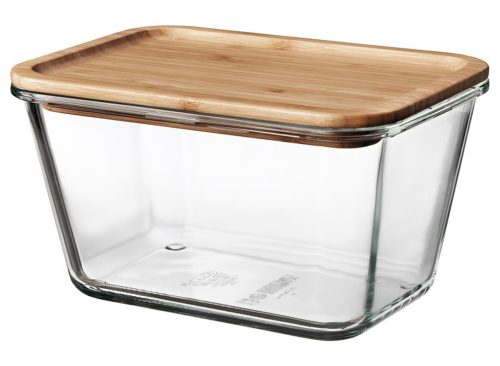 IKEA 365+ Food container with lid, rectangular glass/bamboo, 61 oz