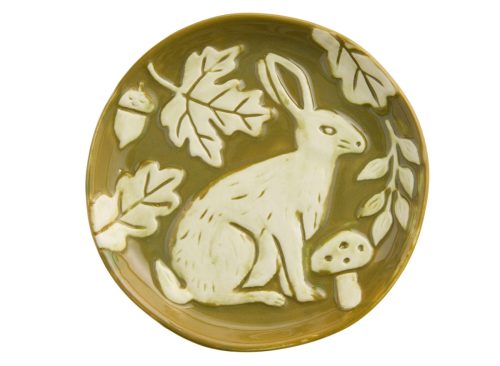 Ivory and Green Woodland Embossed Hand Painted Appetizer Plate