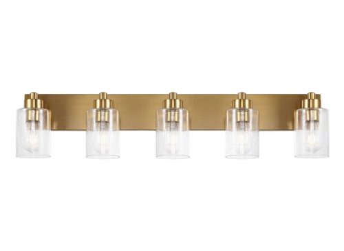 JONATHAN Y Irving 36" 5-Light Seeded Glass/Iron Modern Contemporary LED Vanity Light, Brass Gold