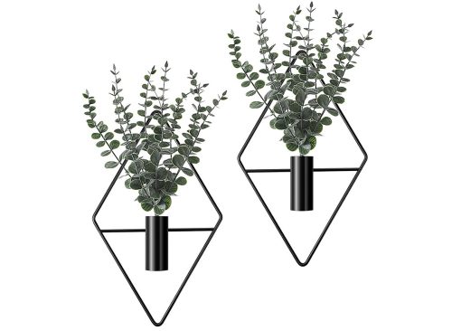 Jexine 4 Pcs Hanging Planters with Artificial Eucalyptus Metal Hanging Vase