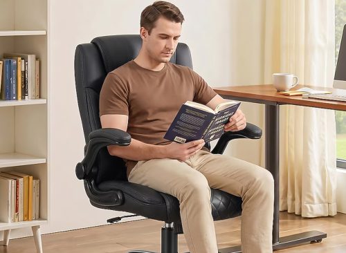 KERDOM 400 lbs Leather Office Chair Ergonomic Back Support Small Gaming Chair Swivel Casters Adjustable Armrests Auitable for Shorter Individuals Black