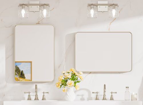 Keonjinn Bathroom Mirrors 24-in W x 32-in H Rectangle Brushed Nickel Framed Wall Mirror