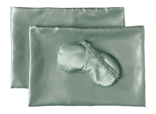 Kirkton House 2PK Satin Pillowcase and Eye mask, Green