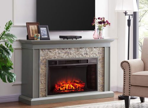 Ledgestone Electric Fireplace with Stacked Stone