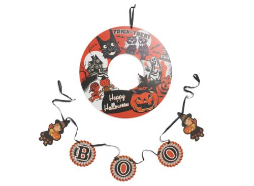 MR CHRISTMAS 2pc Retro Halloween Wreath And Garland Set