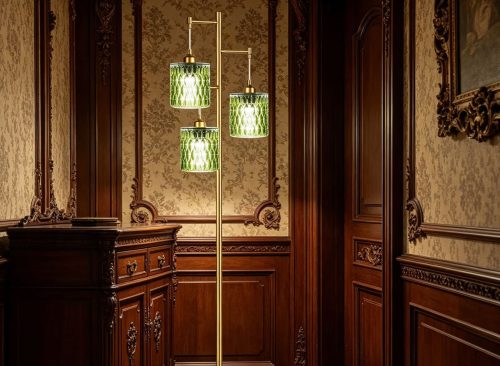 Mid Century Modern Gold Tree Floor Lamp with 3 Adjustable Green Glass Shades Vintage Standing Lamp with 800LM LED Bulbs for Living Room Bedroom Office