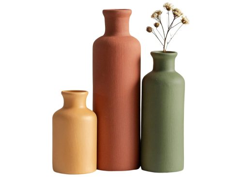 Modern Ceramic Vase Set of 3, Neutral Colors, Decorative Bottles for Home