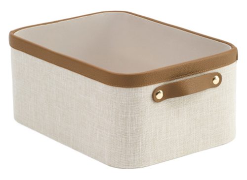NATE BERKUS 14.25x6.25 Medium Textured Fabric Bin With Faux Leather Trim