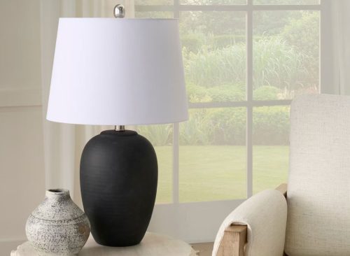 Nourison 23" Black Ceramic Pot Table Lamp with Vintage Finish