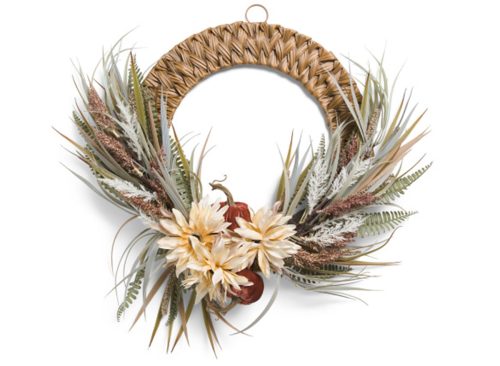 OLIVE & THYME 25in Faux Mum With Grass Half Wreat