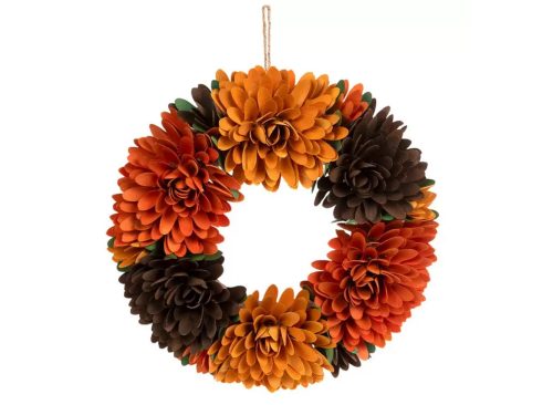 Orange & Brown Woodchip Floral Wreath