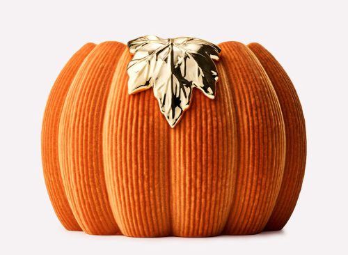 Orange Corduroy Pumpkin 3-Wick Candle Holder