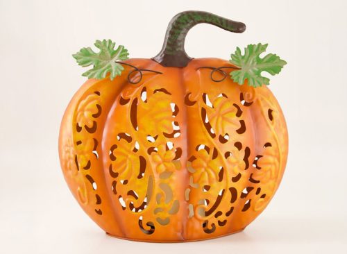 Orange Metal Pumpkin with LED Candle