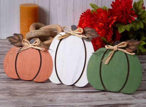 Orange, White & Green Pumpkin Wood Decor