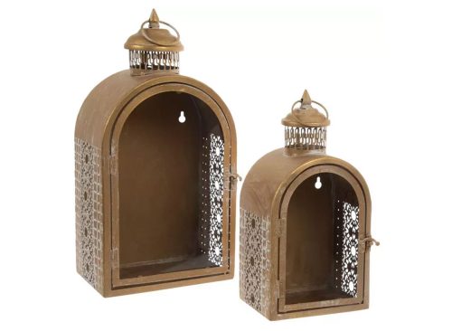 Ornate Gold Arch Metal Lantern Set