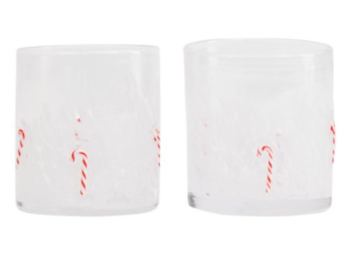 PEPPERMINT SQUARE Set Of 2 Candy Cane Confetti Double Old Fashion Glasses