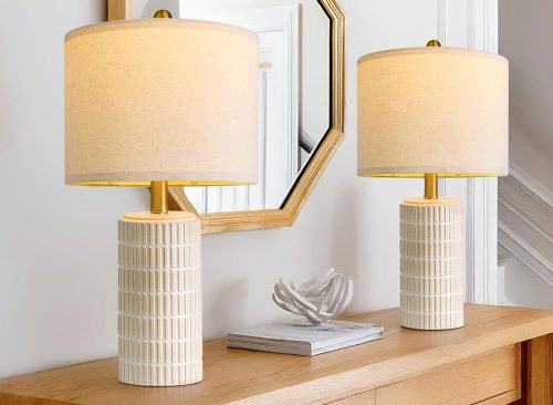 PoKat 20.75" Small Modern Ceramic Table Lamps Set of 2 for Bedroom
