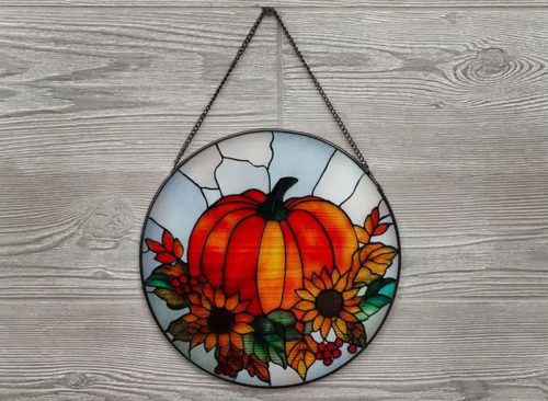 Pumpkin & Sunflowers Stained Glass Wall Decor
