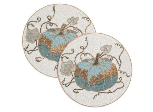 RACHEL ZOE Set Of 2 Figural Pumpkin Beaded Placemat