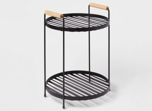 Round Vanity Organizer with Wood Handles Matte Black - Brightroom