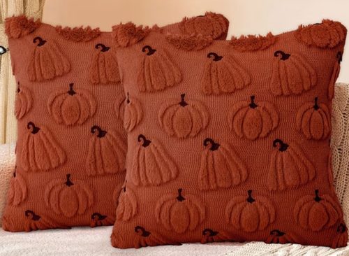 Sanmadrola Fall Pillow Covers 18x18 Throw Pillow Cases Set of 2 Halloween Thanksgiving Autumn Decorations Pumpkin Soft Plush Faux Fur Wool Couch Cushion Case for Sofa Bedroom Living Room Home Decor