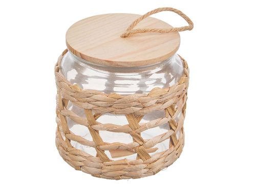 Seagrass Wrapped Storage Jar with Lid Bathroom Organizer