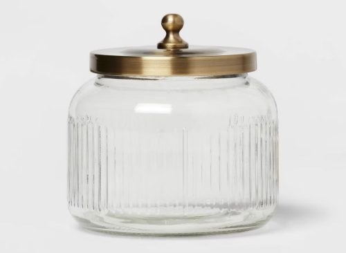 Small Glass Bath Canister Brass