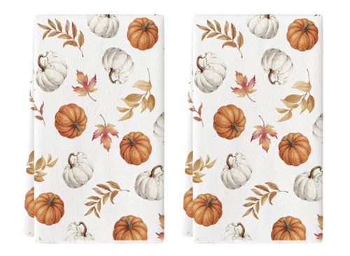 Smile Fall Leaves Pumpkins Kitchen Dish Towels 18x26 Inch Set of 2