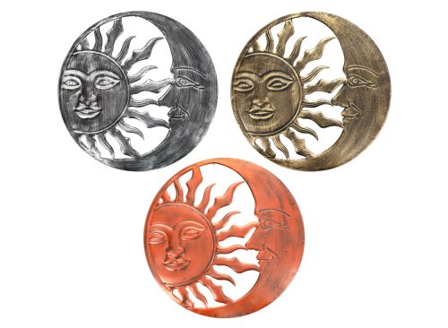 Sun And Moon Shaped Metal Wall Decor, Assorted Colors