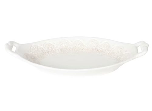 The Pioneer Woman Vintage Lace Oval Serving Bowl, Linen 14 Inch