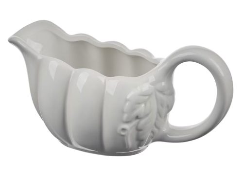 White Ceramic Pumpkin Shaped Gravy Bowl