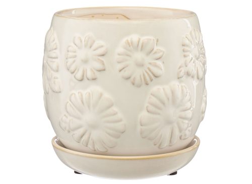 White Floral Embossed Ceramic Planter, 5 in