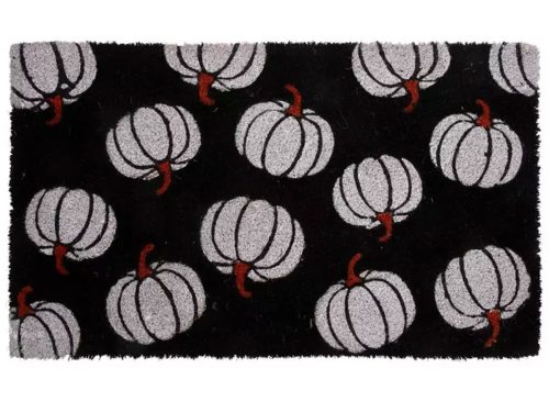 White Pumpkins On Black Coir Doormat