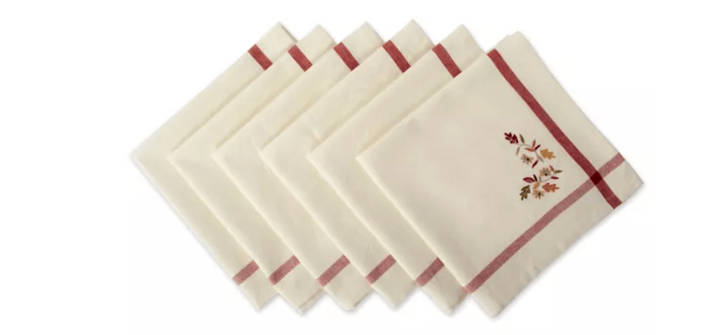 DII Embroidered Fall Leaves Bordered Cloth Napkin Set