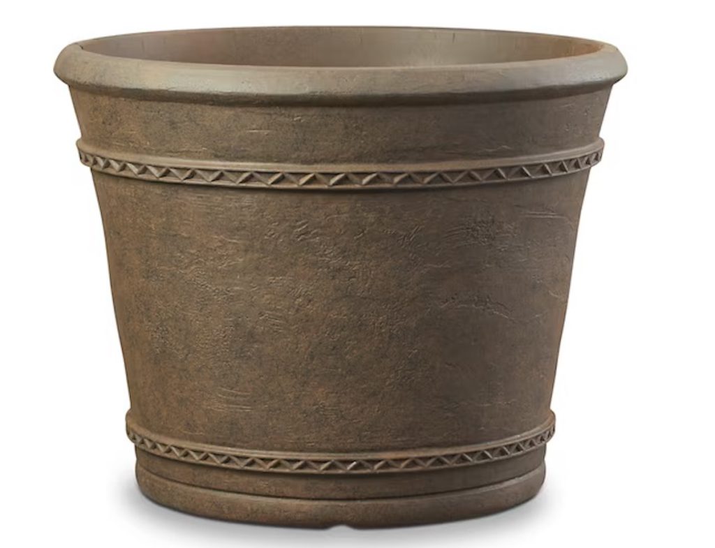 allen + roth Round 15.59-in W x 15.59-in L x 12.8-in H Rust Resin Indoor/Outdoor Planter