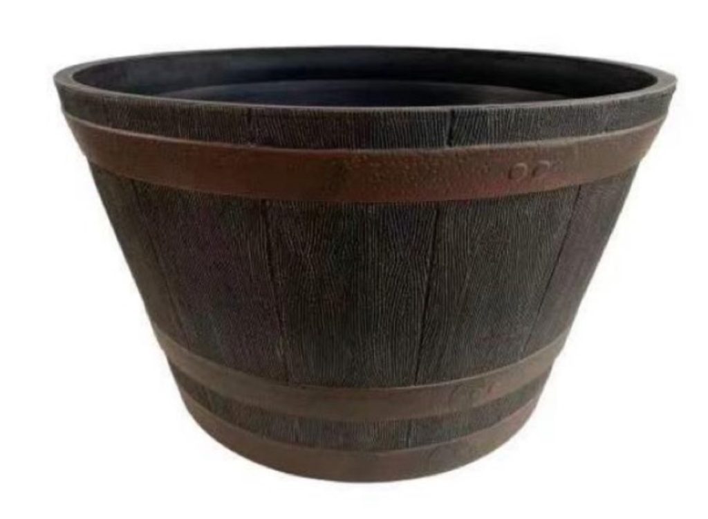 GroundWork 25 in. Plastic Whiskey Barrel Planter