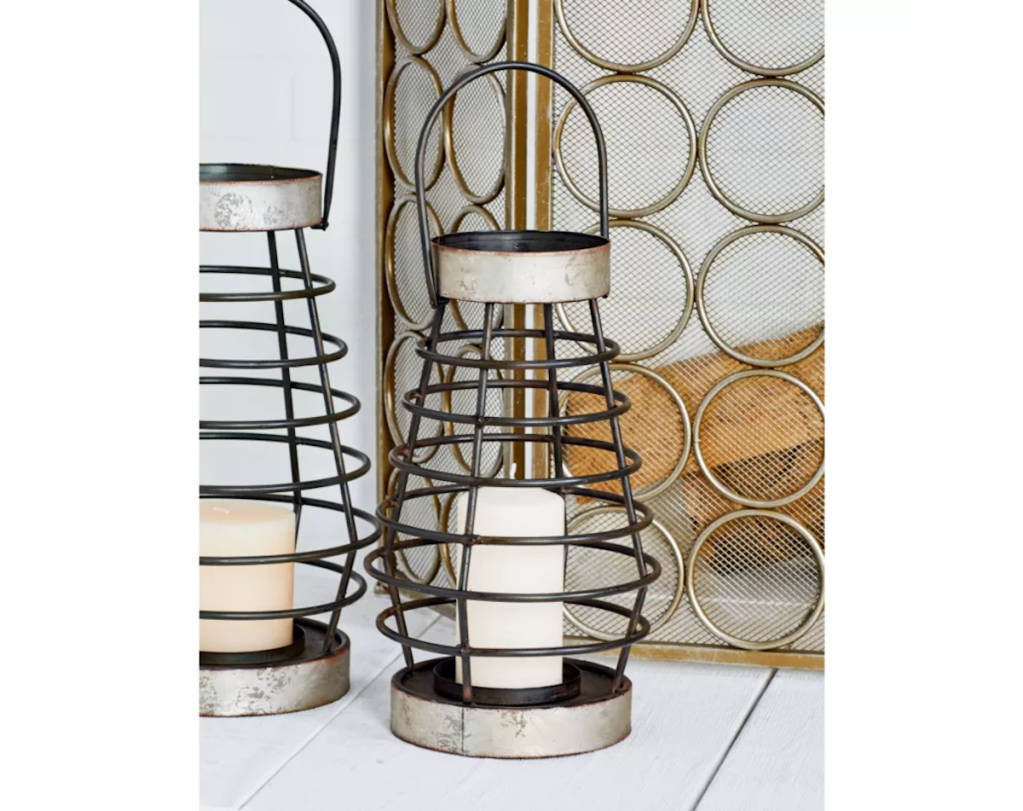 Harper & Willow Silver Iron Farmhouse Candle Holder Lantern